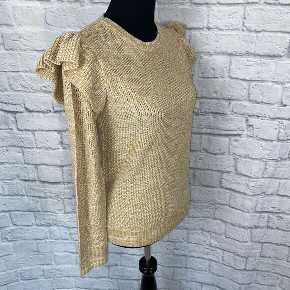 Time and Tru flutter sleeve women’s XS 0-2 NWT Longsleeve Crewneck tan sweater - Picture 4 of 11